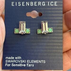 Eisenberg Ice Silver and Green Swarovski Stud Earrings